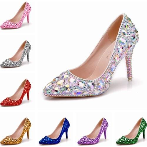Crystal Queen Shoes Cinderella Women High Heels Evening Party Glittering Round Toe Custom Silver Rhinestone Wedding Pumps