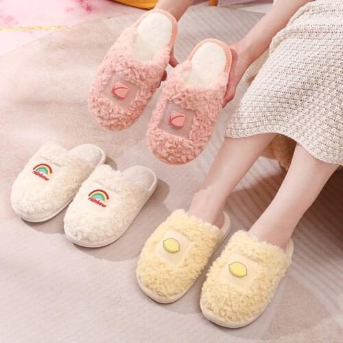 2021 Winter New Womens Flat Slippers Females Short Plush Keep Warm Non-Slip Indoor Soft Comfort Leisure Slides Plus Size 36-45