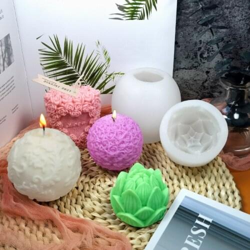 3D Rose Flower Ball Aromatherapy Candle Silicone Mold Lotus Columnar Candle Mould New DIY Handmade Candle Making Tools Soap Mold