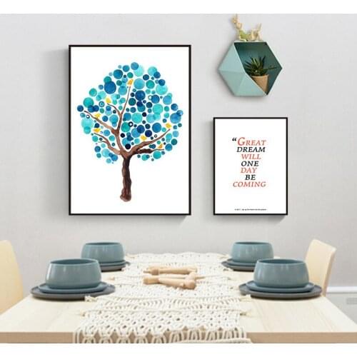 Modern Blue Color Canvas Painting Colorful Trees Posters and Prints Quotes Wall Art Pictures For Living Room Decor Cuadros