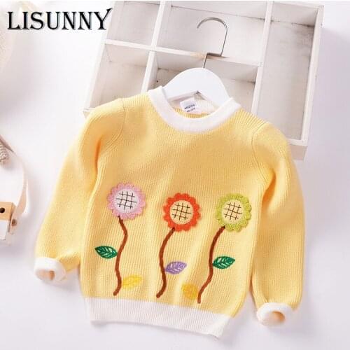 Girls Sweater Floral 2021 New Autumn Winter Baby Sweater Jumper Children Sweaters Toddler Pullover Kids Clothes Lolita Style