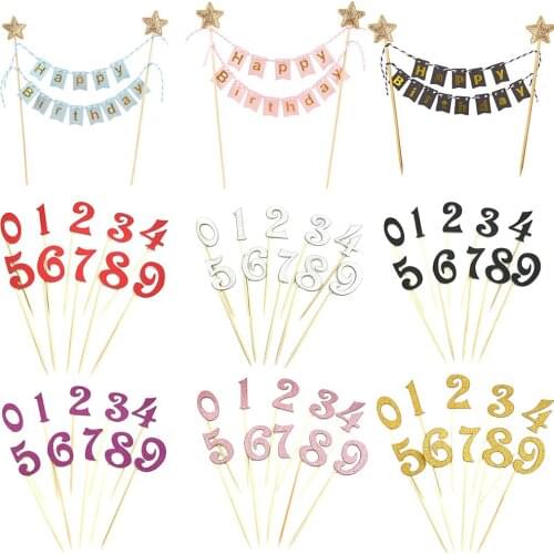 Number 0-9 Cake Topper Birthday Anniversary Wedding Party digit cupcake toppers Flags kids Baby Shower 1 st Birthday Decoration