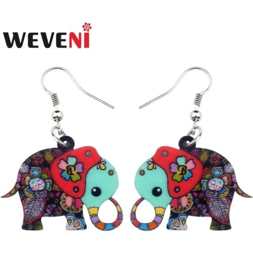 WEVENI Acrylic Cartoon Floral Jungle Elephant Earrings New Dangle Drop Fashion African Animal Jewelry For Women Girls Anime Gift