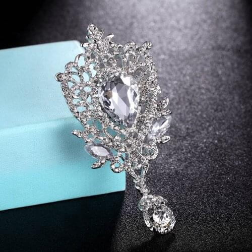 Zlxgirl bridal jewelry fashion Women crown shape bridal jewelry Pink Crystal Brooch Hijab Accessories women clothing scarf pins