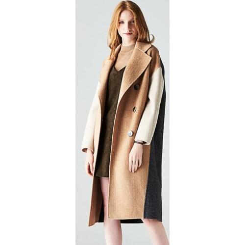Long woolen blends cashmere coats for women 2019 autumn winter casual ladies jackets plus size office cocoon color herringbone