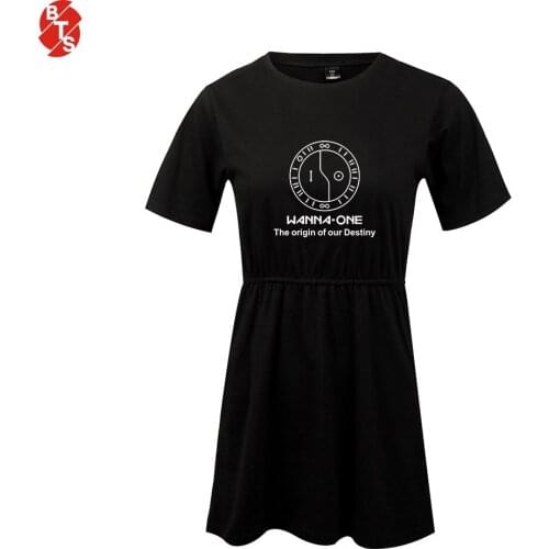 Wanna One Kpop Fashion Printed Dress Women Summer Short Sleeve 2018 Hot Sale Clothes 2018 Casual Streetwear Trendy Wear