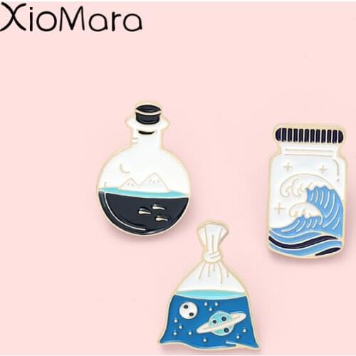 Starry Sky Ocean Drifting Bottle Enamel Pins Best Wishes for Friends Brooches Lapel Badges Fashion Jewelry Gift Wholesale Pin