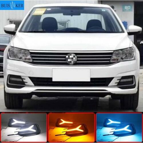 1 Pair For Volkswagen VW Lavida 2019 with Yellow Trun Signal Light Blue Night Lamp LED DRL Daytime Running Light