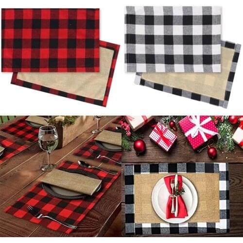 1pc Christmas Decoration for Home Buffalo Plaid Placemats Red Black Burlap Placemat Dinner Table Mat Navidad New Year Home Decor