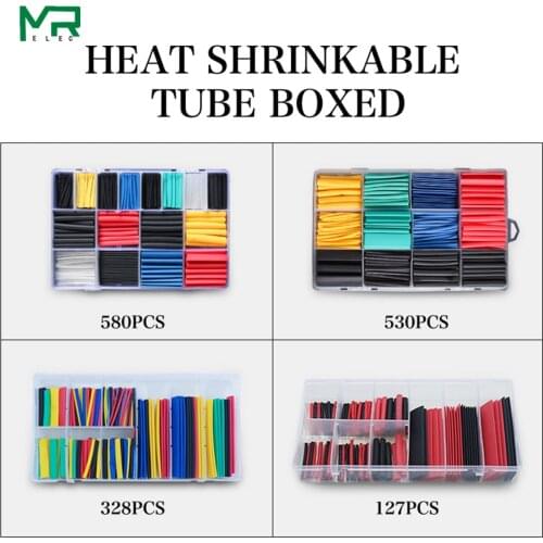 127/ 328/ 530/ 580 pcs/box 2:1 Wrap Wire Cable Insulated Polyolefin Heat Shrink Tube Ratio Tubing Insulation Shrinkable Tubes