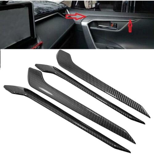 Car-styling ABS Inner Carbon Door Armrest Stripe Cover Trim 4PCS For Toyota RAV4 2019 2020 Side Door Decoration Cover Trim