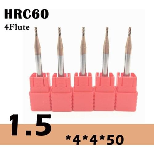 5PCS HRC60 1.5mm Solid Carbide Endmills ENDMILL D1.5X4XD4X50L 4Flute Standard Length Side milling Slotting Profiling face mill