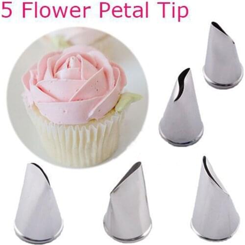 New 5 pcs Rose Petal Metal Cream Tips Cake Decorating Tools Steel Icing Piping Nozzles Cake Cream Decorating Cupcake Pastry Tool