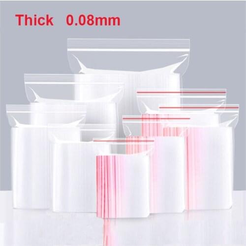 50/100Pcs/lot Clear PE Self Sealing Bags Resealable Zip Lock Bags Food Storage Package Transparent Plastic Pouch Thick 0.08mm