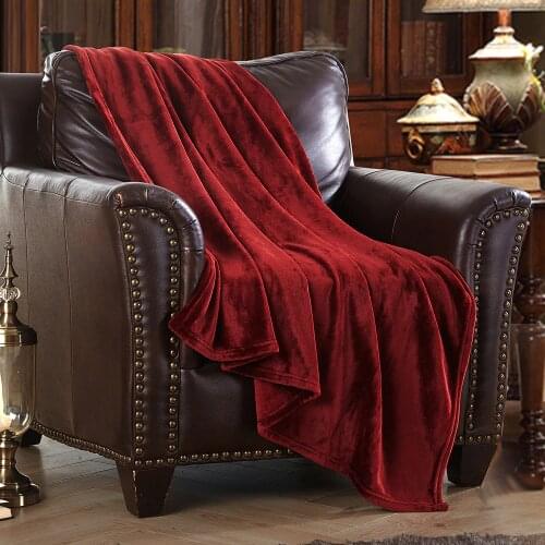 Burgundy Coral Fleece Flannel Blankets For Beds Faux Fur Mink Throw Solid Color Sofa Cover Bedspread Soft Warm Blankets