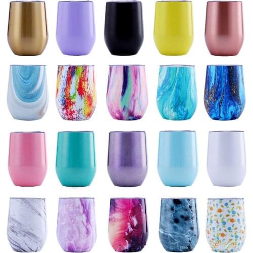 Eggshell cup 12 OZ 304 Stainless Steel Double Wall Vacuum U type Insulated Mug Wide Mouth Bag cover Metal Bottle Big belly cup