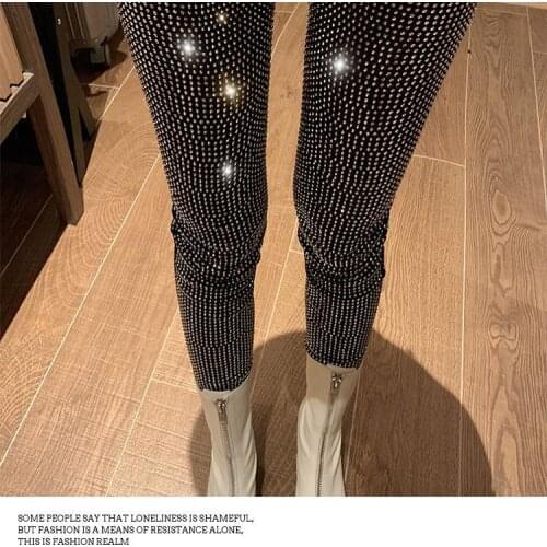 European 2021 Autumn Woman Pants New Hot Rhinestone Trousers Fashion Pants Women Harajuku Slim Sweatpants Women mujer pantalones