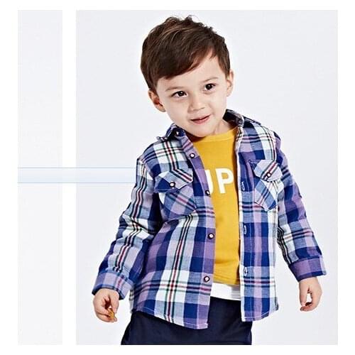 Boy girl cotton shirt spring autumn baby lattice tops Childrens clothing Long sleeve tees kids clothes Square fashion Blouse