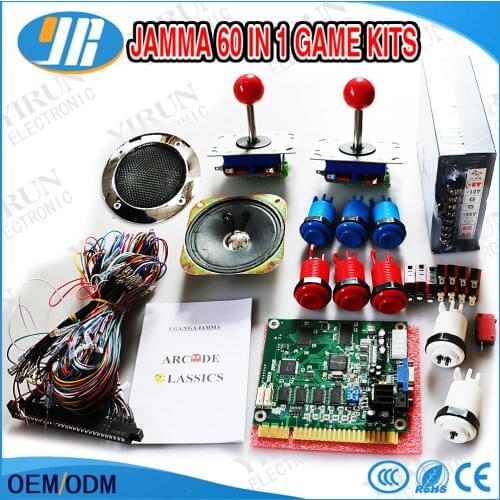 Classical JAMMA arcade game 60 in 1 kit with 24V power supply,speaker,zippy joystick,American push button,jamma wire,PCB feet