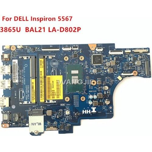 Laptop motherboard For DELL Inspiron 5567 Core Celeron 3865U Mainboard BAL21 LA-D802P CN-05KTY0 05KTY0 SR349 DDR4 100% working