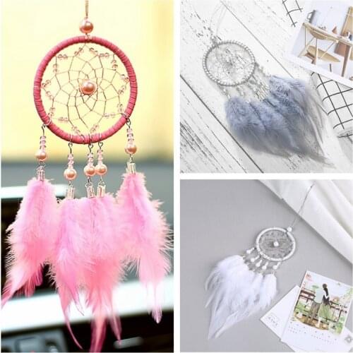 Mini Dream Catcher Wind Chimes Car Hanging Decoration Handmade With Feather Lace Dreamcatcher Bead Party Ornament