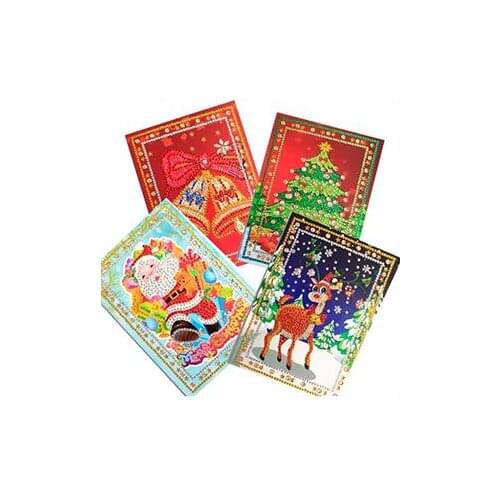 4 piece set 5D DIY diamond painting cartoon paper postcard greeting card crafts children Santa Claus Merry Christmas