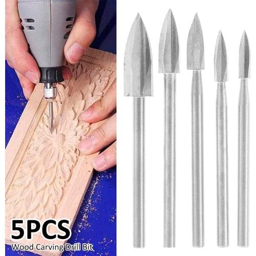 5Pcs Engraving Drill Bit Set Wood Carving Tools 1/8" Shank Professional Wood Crafts Grinding Tool For DIY Woodworking Drilling