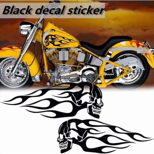 2PCS Universal Motorcycle Decal Gas Oil Tank Flames Skull Badge Sticker car styling auto product