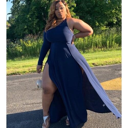 2021 Summer New Womens Dresses Office Lady Sexy Loose Empire Solid Off-the-Shoulder Sling High Open Fork Large Size Dress