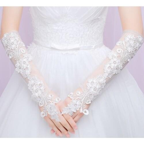 New long white fingerless Embroidery wedding gloves party gloves free shipping