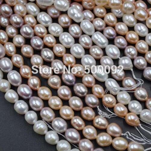 Wholesale 10 strands 7-8mm white pink purple freshwater rice pearl