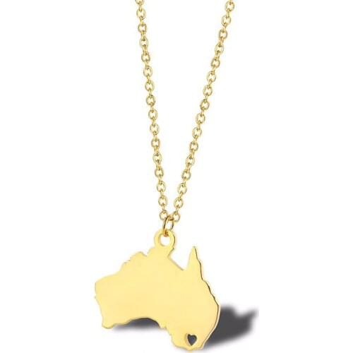 RIR Stainless Steel Australia Map Necklace Oceania Prefecture Heart Shape Necklace Best Friends Move House Jewellery Gift