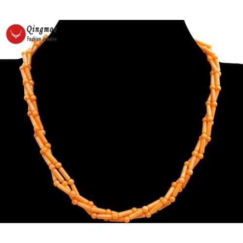 Fashion Natural 3*9mm Thick Slice Orange Coral Necklace for Women with 4mm Round Coral Jewelry 3 Strands Necklace Chokers 17