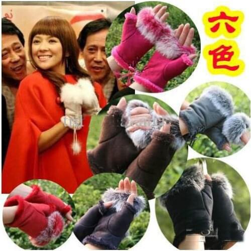 Rabbit fur gloves,ladys winter fingerless gloves,hand wrist glove,half-fingers gloves--Colors