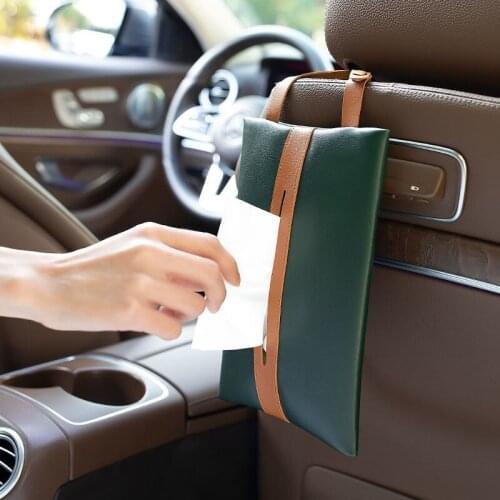 Personalized Car Tissue Box Pumping Type Car Interior Supplies Creative Net Red Leather Fixed Armrest Box Storage Pumping Box