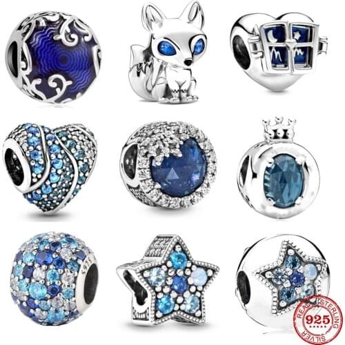 Fit Original Pandora Charms Bracelet 925 Sterling Silver Blue-Eyed Fox Snowflake Star Charm Bead DIY Jewelry Making Berloque