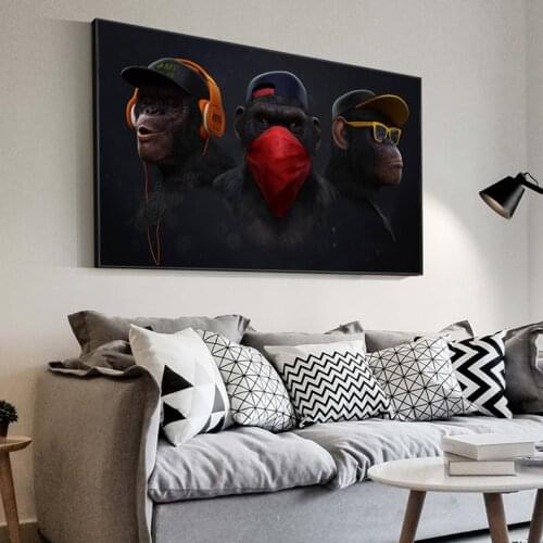 Christmas Decoration Canvas Painting Mural Poster Glasses Headset Music Hip Hop Monkey Home Decoration Birthday Present
