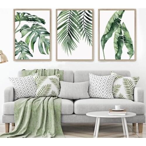 Self-adhesive Wall Stickers Painting Green Tropical Plants Turtle Leaves Poster Pictures Wall Art Posters Prints Home Decoration