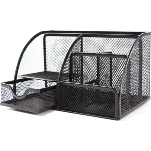 Mesh Desk Organizer Pen Holder, Accessories Storage Caddy With 6 Compartments, And Drawer Office Supplies Gift (1 PCS)
