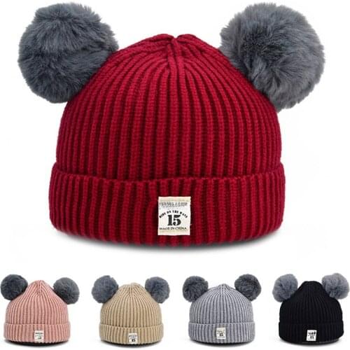Double Pompom Baby Boys Hat Beanies Autumn Winter Knitted Baby Girl Hat Caps Bonnet Warm Girls Kids Hat Children Caps