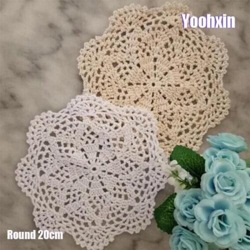 Modern Lace Round cotton table place mat pad Cloth crochet placemat cup mug wedding tea coffee coaster handmade doily kitchen