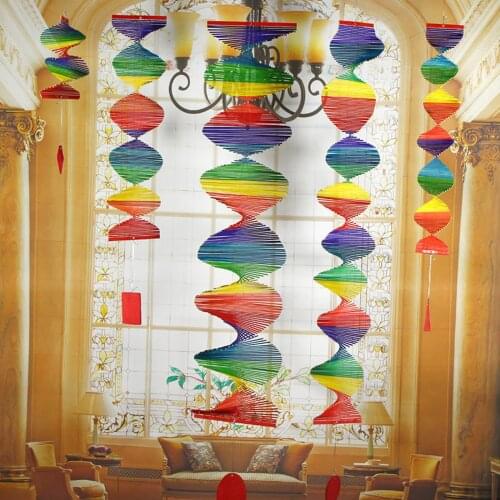 Spiral Windmill Rainbow 3D Wind Spinner Colorful Bamboo Hanging Wind Chimes for Garden Decoration Outdoor Toy