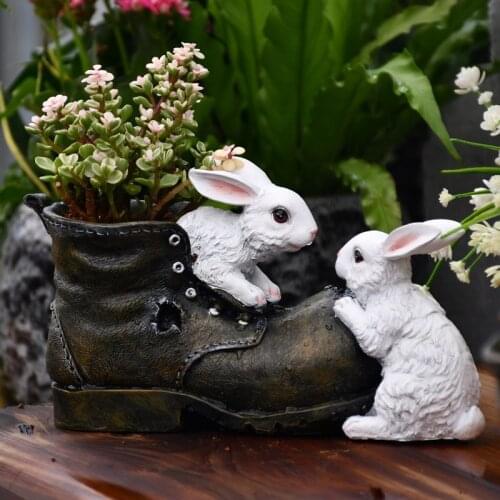 European-style cartoon small rabbit succulent plant pots home creative cute animal modeling potted resin gardening ornaments