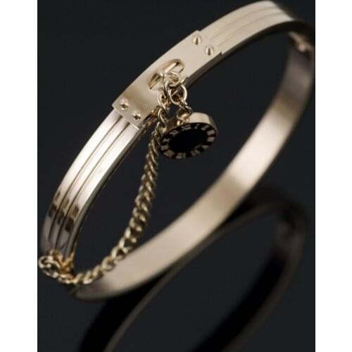 Vintage Roman Numerals Stainless Steel Punk Bangles For Men Women Chains With Black Shell Pendant Womens Bracelets Jewelry Gift