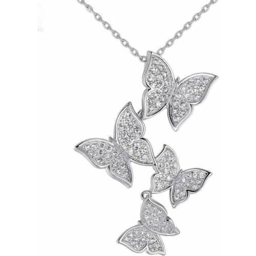 Unique Luxury Jewelry 925 Silver&Rose Gold Fill Stack Butterfly Pendant Pave AAA Cubic Zirconia Party Women Cute Necklace Chain