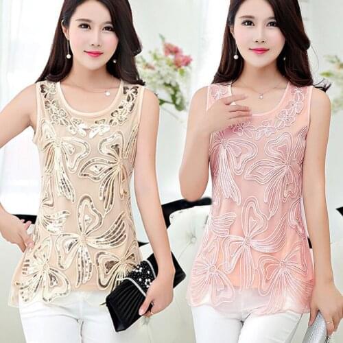 M-5XL Geometric Vintage festival casual beige pink black white sexy plus size Embroidery Tank Top streetwear sequin top women