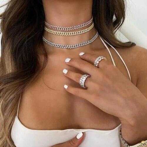 2021 Iced Out Fashion Sparking Bling 6.5mm Width Thin 5A Cubic Zirconia Cuban Chain Choker For Hiphop Women Lady Party Jewelry