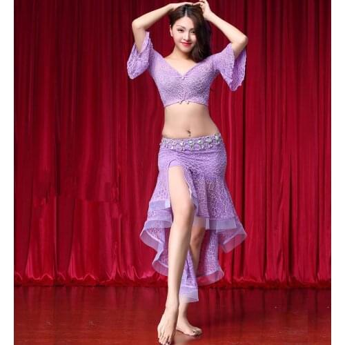 Adult Lace Tribal Oriental Belly Dance Costume Set Tops Skirt Bellydance Clothes for Women Indian Dancing Clothing Dancer Wear