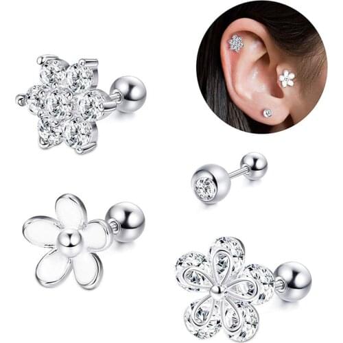 1Piece Steel Barbell Ear Cartilage Helix Screw Back Earring Stud Silver Color Crystal Tragus Rook Conch Piercing Body Jewelry