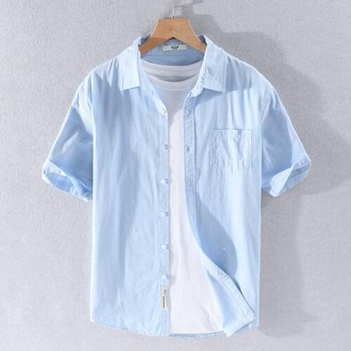 100% Cotton 6 colors short sleeve summer blue shirt men fashion solid shirts for men casual comfortable shirts male camiseta